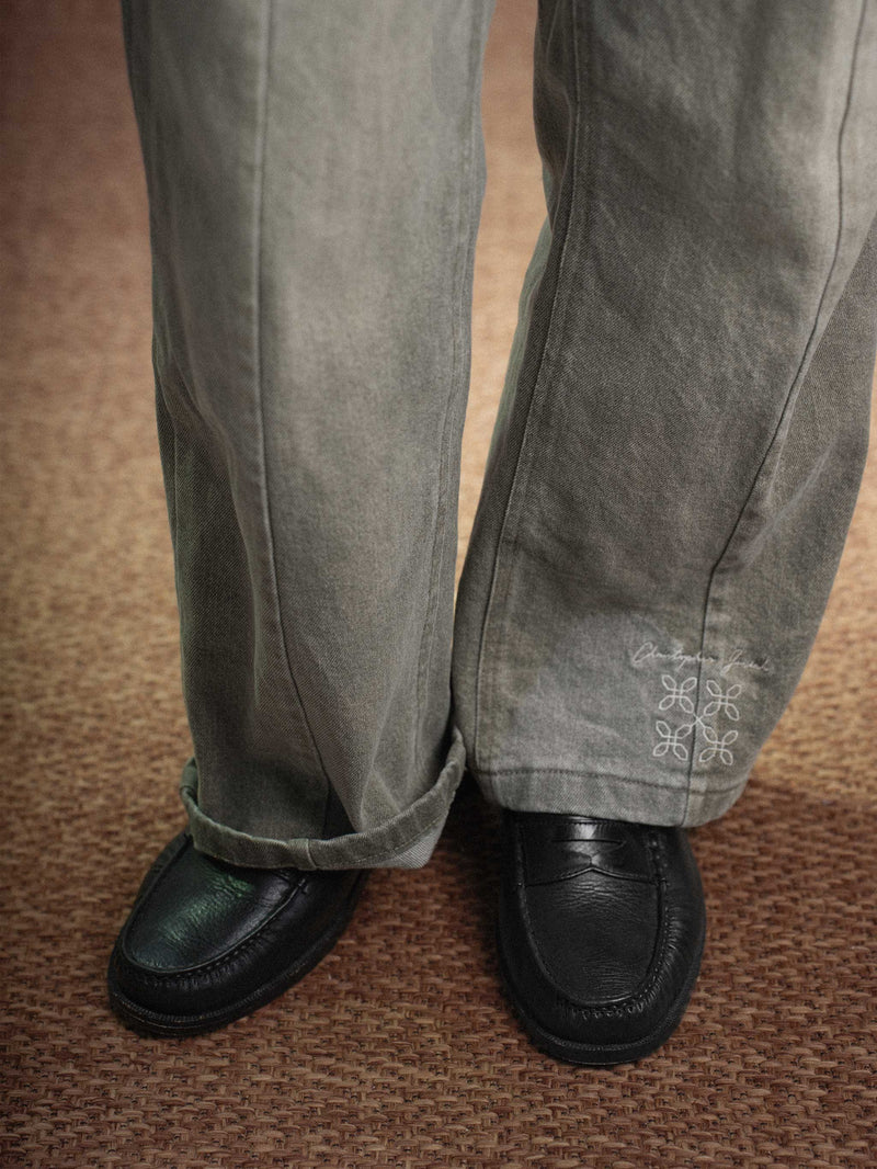 Pintuck Creased Denim Jeans — alternate view