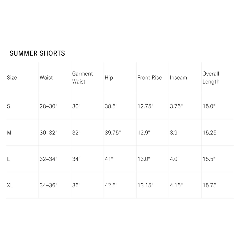 Size Guide for Summer Shorts