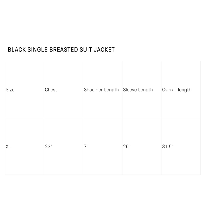 Size Guide for Single Breasted Suit Jacket