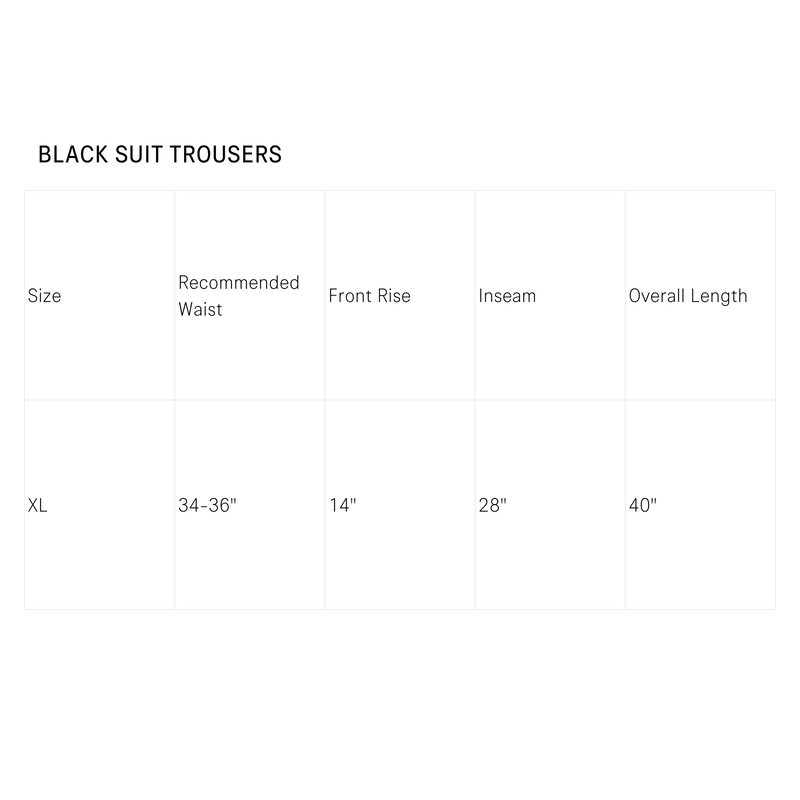 Size Guide for Black Suit Trousers