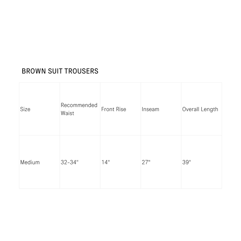 Size Guide for Brown Suit Trousers
