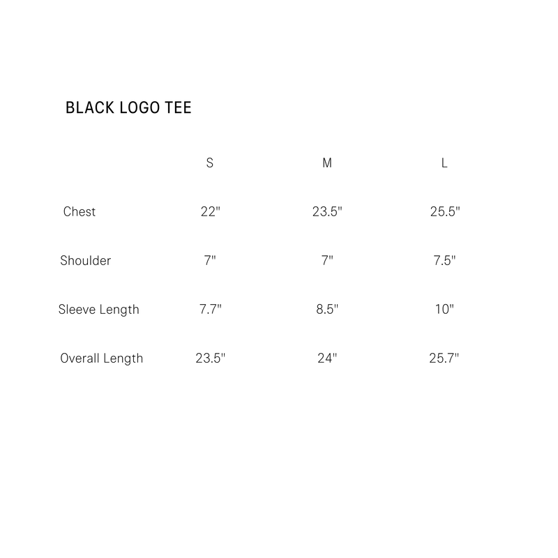 Size Guide for Black Logo Tee
